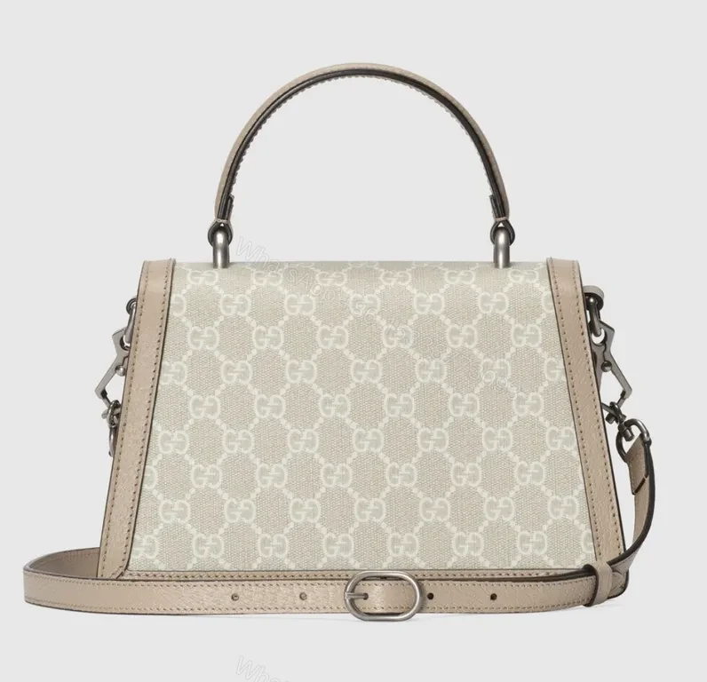 View 3 of Beige GG Supreme Tote: Tiger-Head Top-Handle Bag