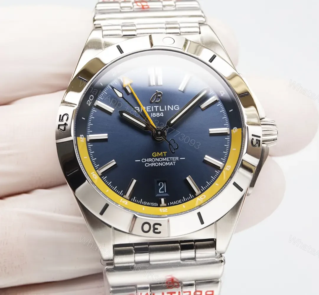 View 2 of Breitling Chronomat GMT Blue Yellow Replica Steel Bracelet 40MM Premium A32398101C1A1