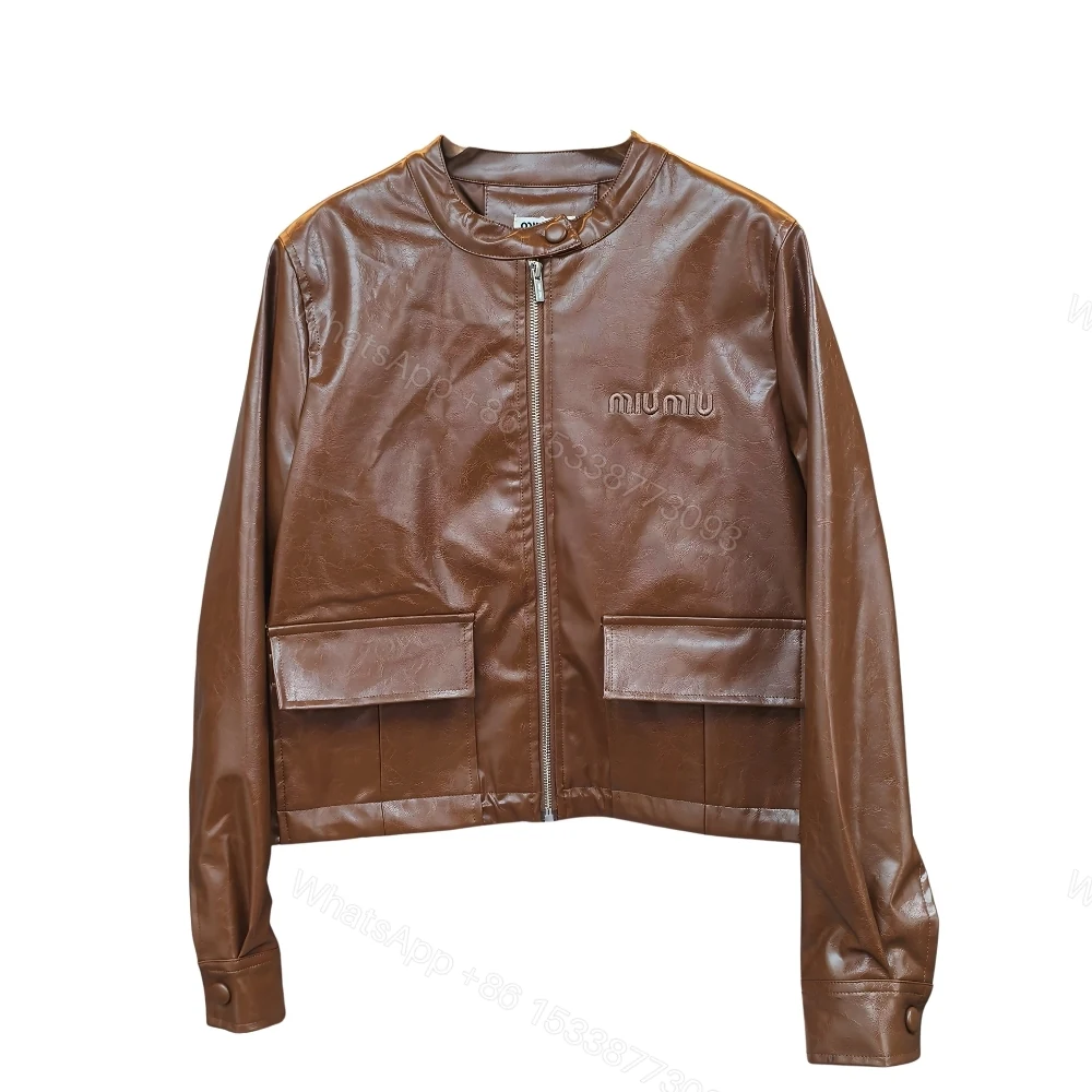 Miumiu Crop Top Jacket Brown Leather — view 1
