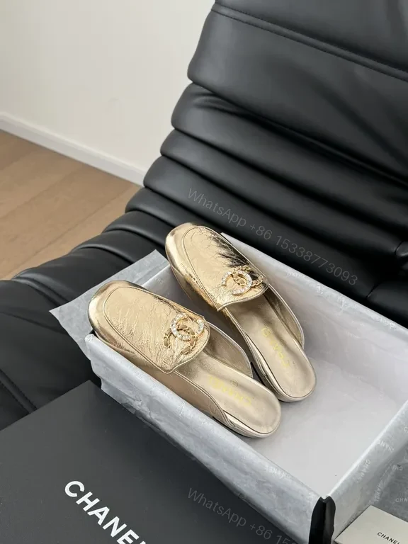 View 8 of Golden Icon Slippers: Luxe Gold Mules with Embossed Texture