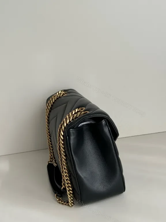View 7 of Chic Black Quilted Leather Shoulder Bag with Gold Chain