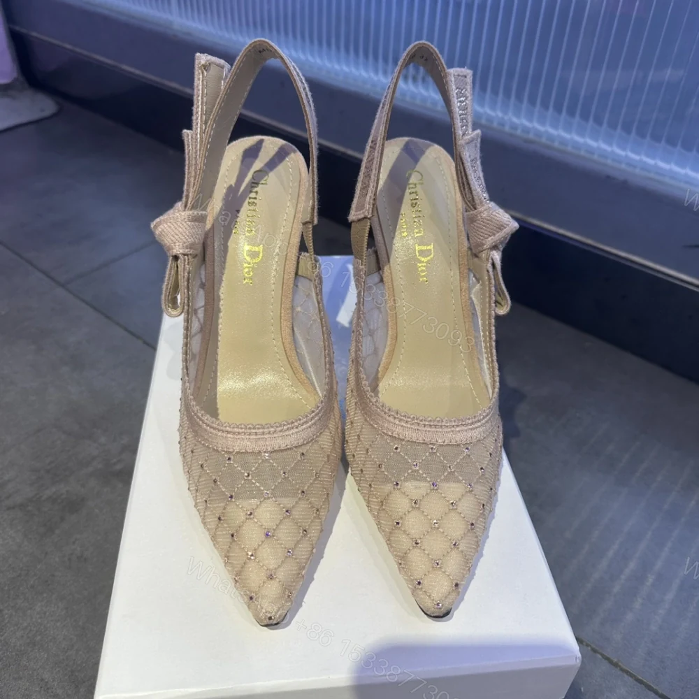 View 2 of 高仿Dior*JAdior系列KCV040尖頭露跟高踭鞋網面6.5CM粉色免檢版