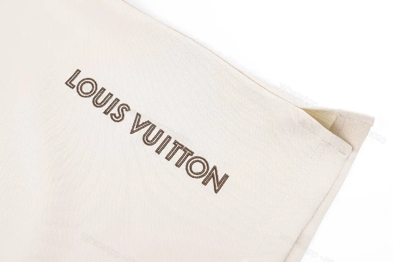 View 7 of Beige Cotton Shirt Jacket with Black Stripes, Louis Vuitton, Short Sleeve, Front Pocket, Classic Style