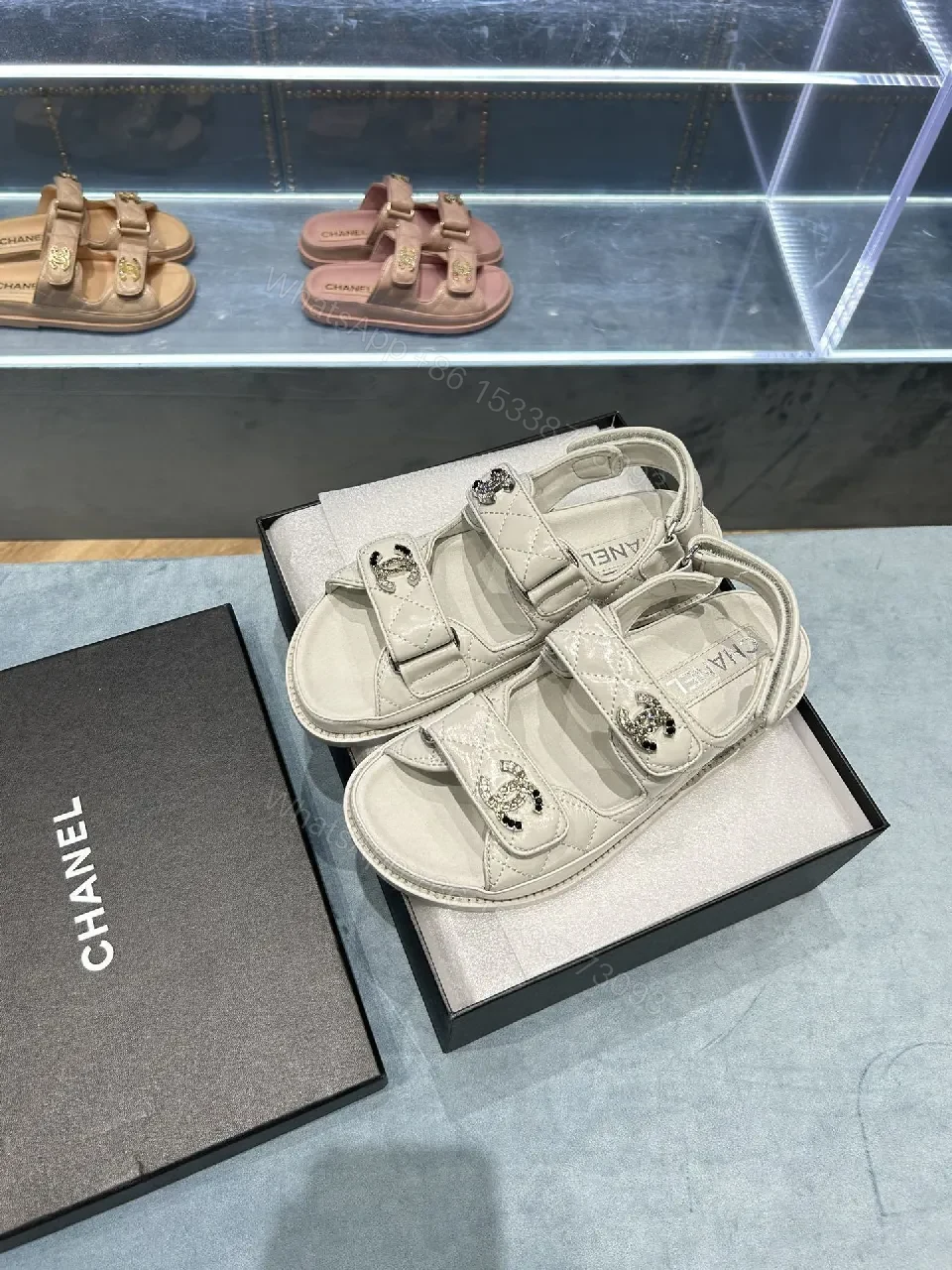 View 7 of White Quilted Leather Sandals with Crystal Accents - Lux Comfortable Sandals