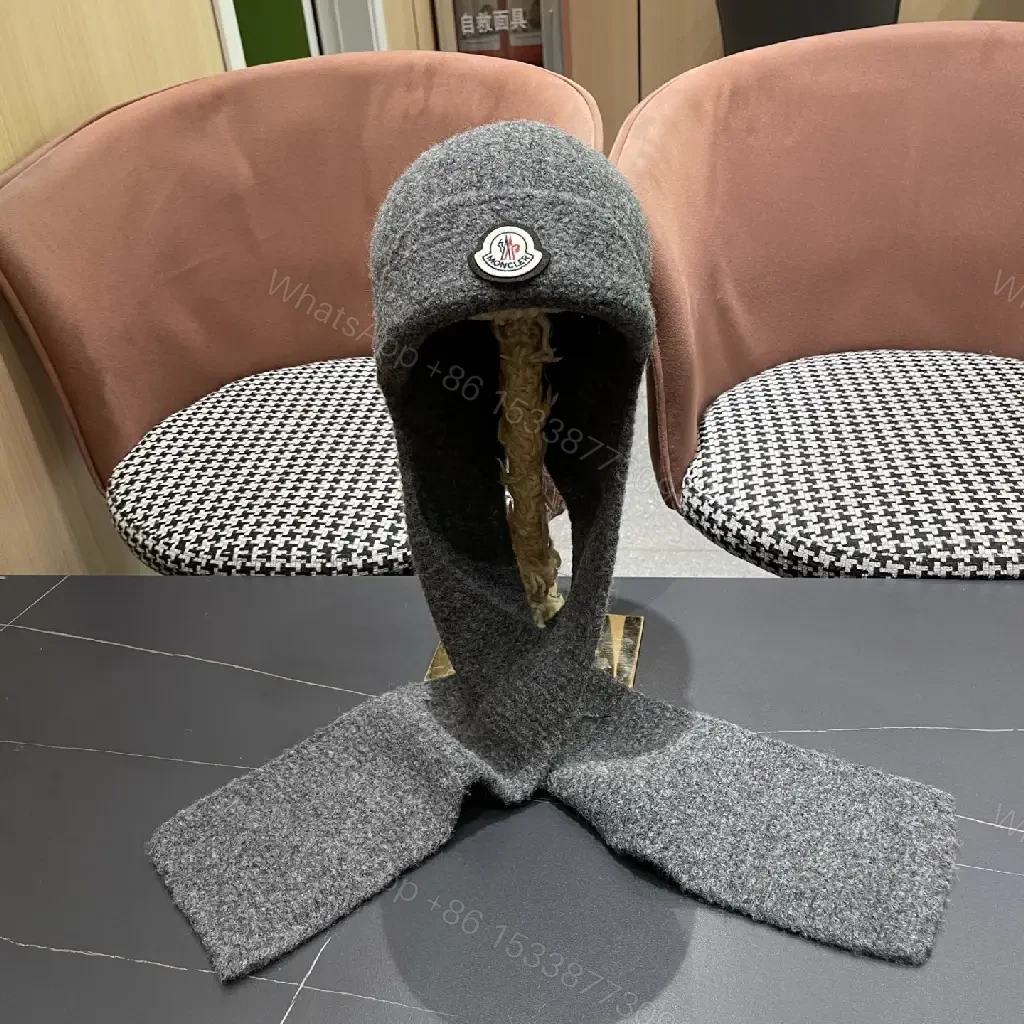 Charcoal Wool-Blend Hooded Scarf: Luxe, Textured Warmth — view 1
