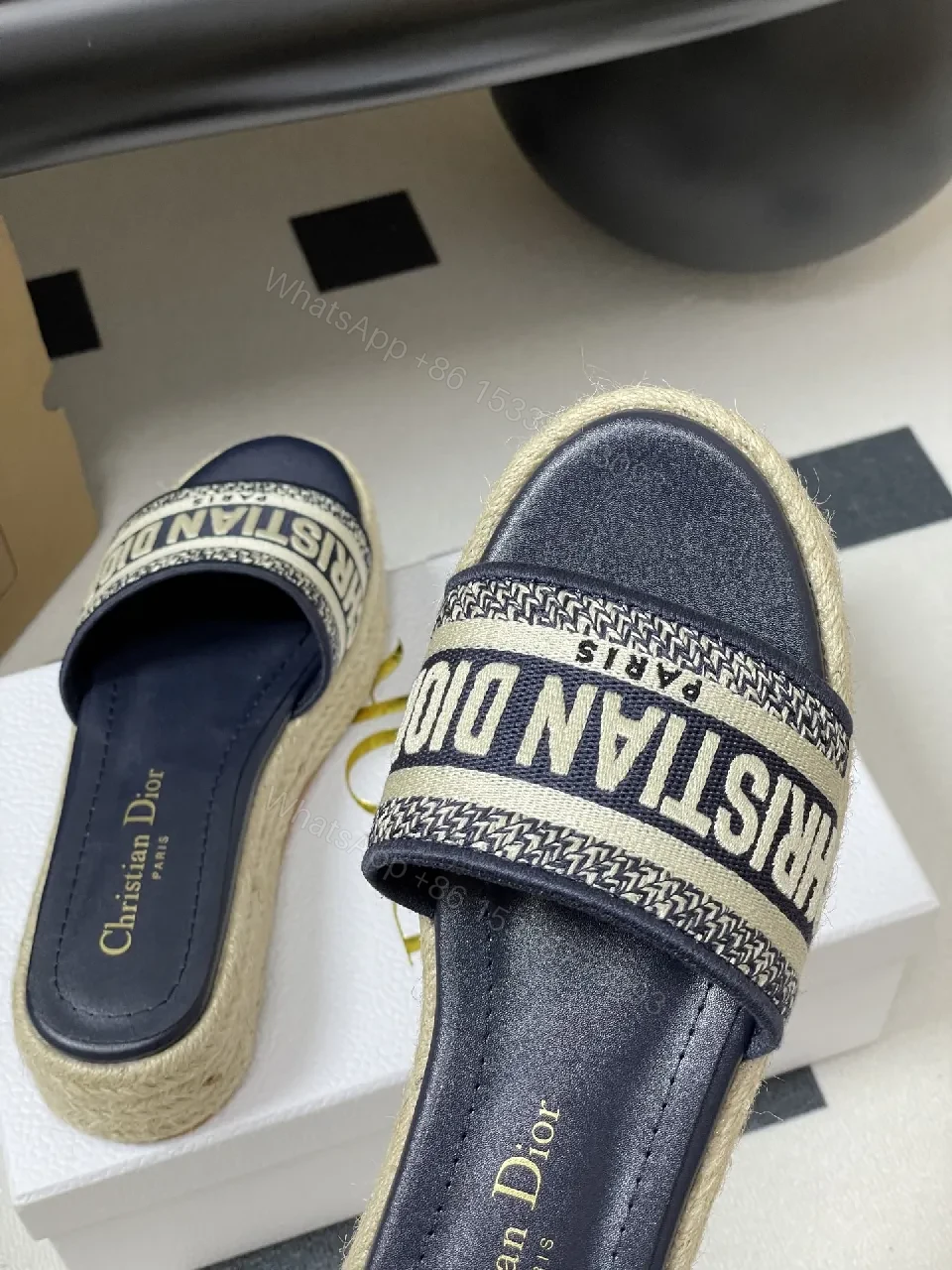 View 3 of Navy Espadrille Slides - Logo-Trim Luxe, Casual Slip-On