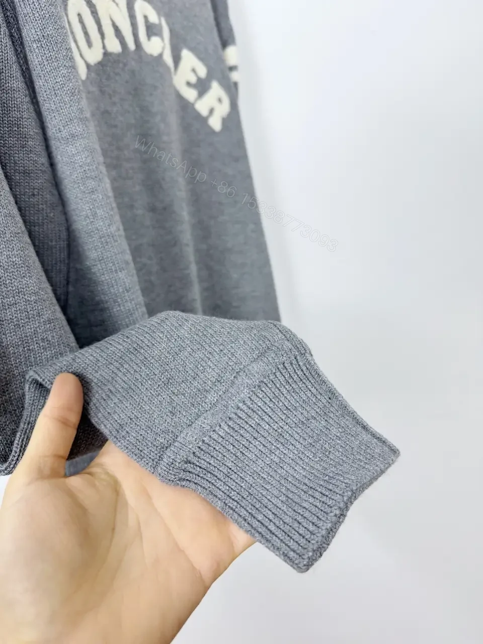 View 4 of Gray Knit Crewneck Sweater – Subtle Texture, Logo Accent