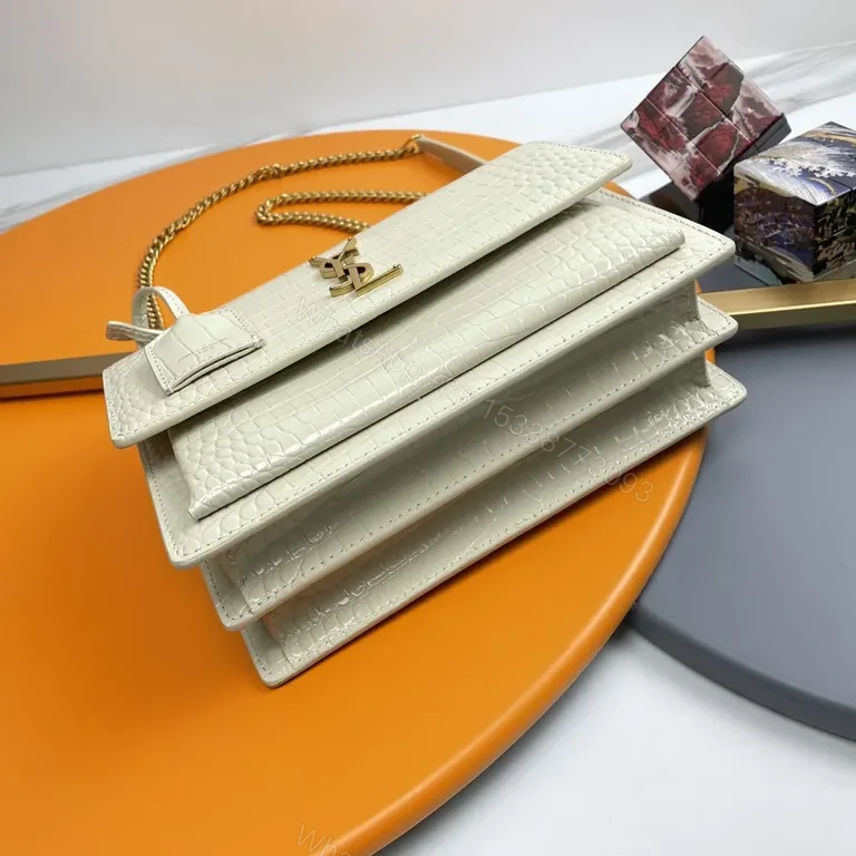 View 6 of Croc-Textured Crossbody with Gold-YSL Hardware Bag