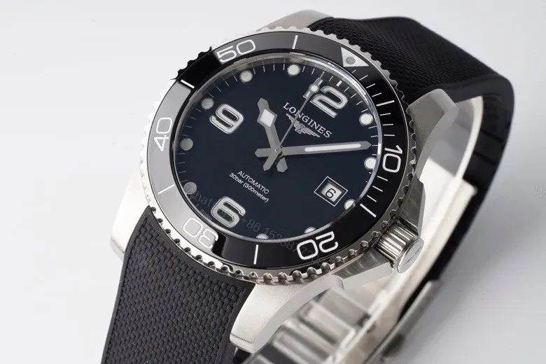 View 3 of Longines Conquest Black Dial Automatic Watch with Stainless Steel Case and Rubber Strap