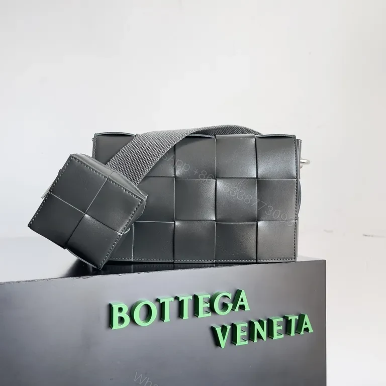 View 9 of Structured Leather Bottega-Style Grid Crossbody Bag