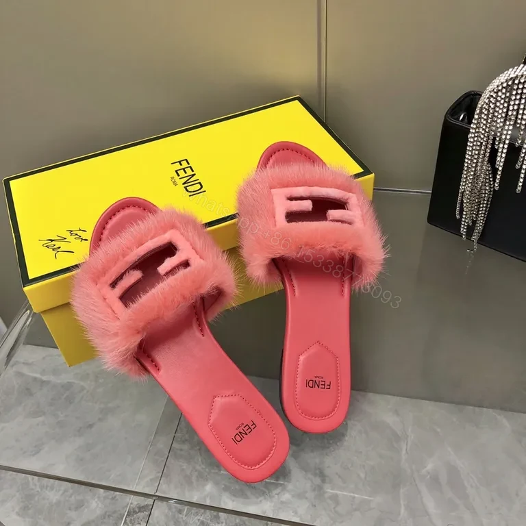View 2 of Pink Fur-Trimmed Fendi Slides: Bold Comfort