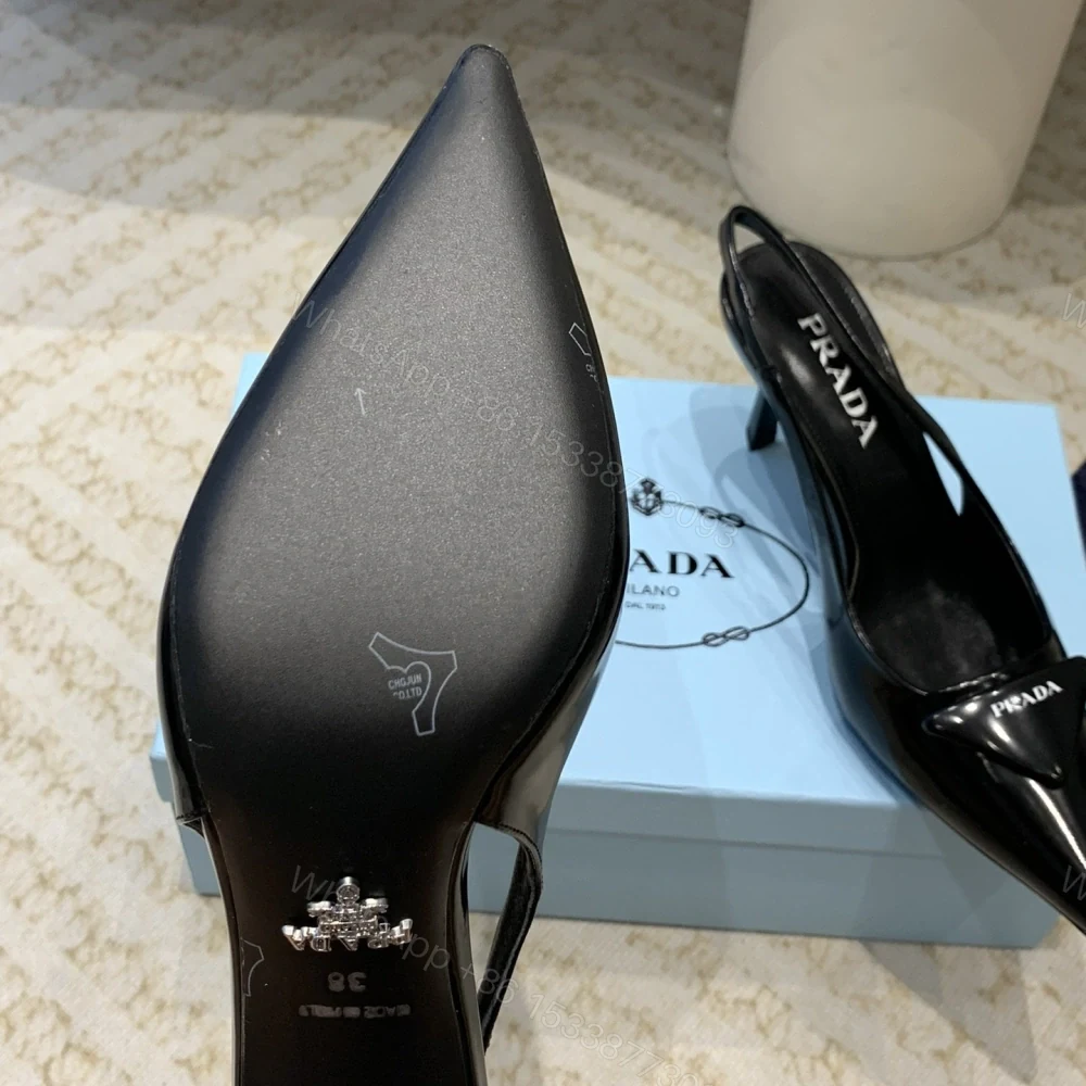 View 9 of 高仿Prada*1I901M露跟印花徽標高跟鞋7.5CM黑色免檢版