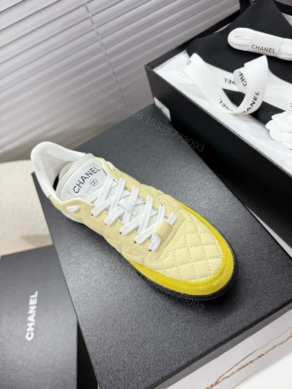 View 2 of Quilted Yellow Suede Low-Top Sneakers: Luxe Streetwear Style