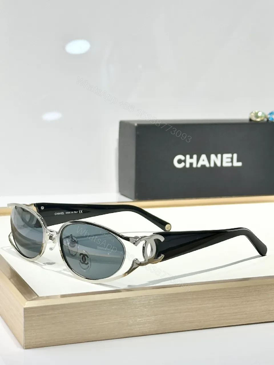 View 8 of Gold-Trim Round Sunglasses: Luxe Leather-Feel Frame, Gradient Lenses