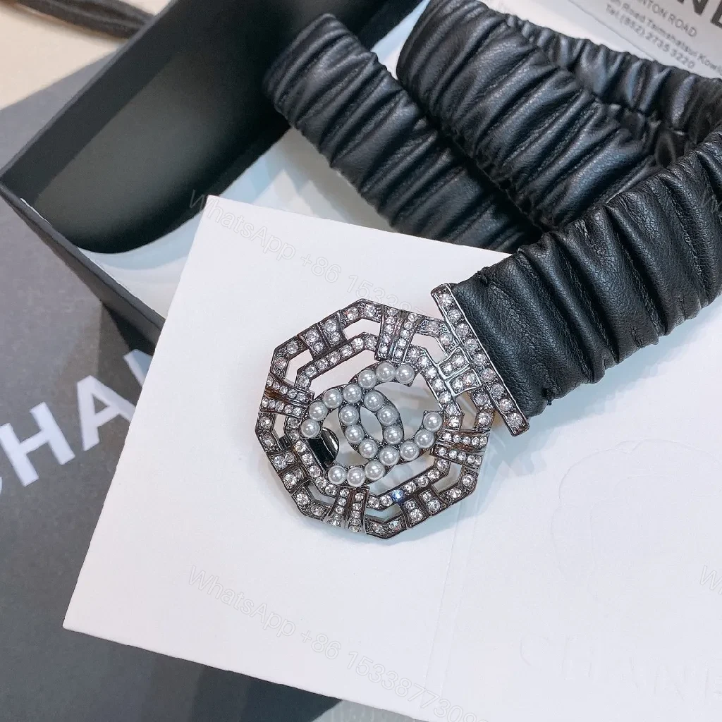 View 2 of Black Satin-Striped Belt: Crystal Buckle, Luxe Style