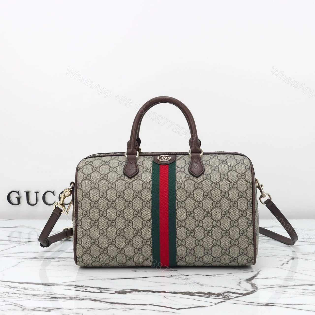 View 2 of Gucci Ophidia Large Boston Bag Beige And Dark Brown 30cm ‎836824 FAE0J 9867