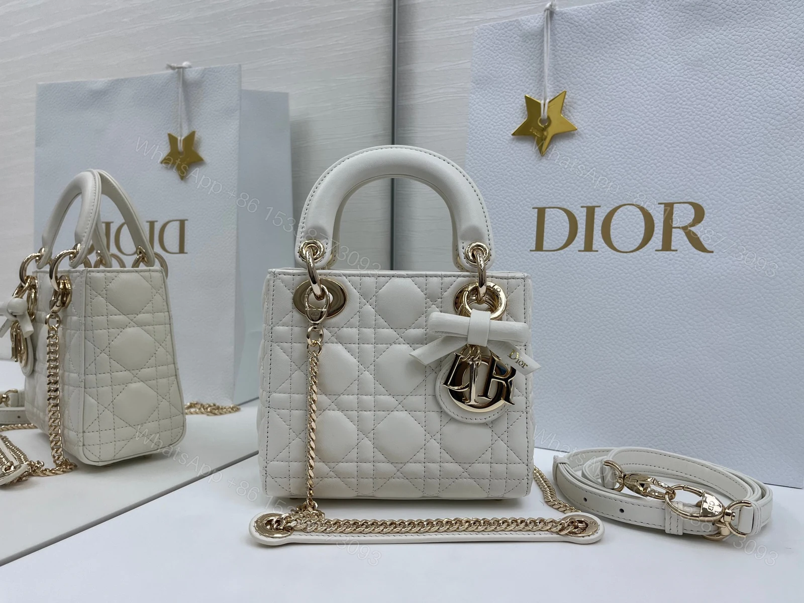 A貨Dior Lady D-Joy白色小包 金鍊蝴蝶結款式手提斜背兩用 — view 1
