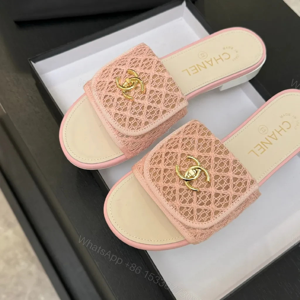 View 3 of Pink Lace Slide Sandals, Cushioned insole, Couture-Inspired Comfort