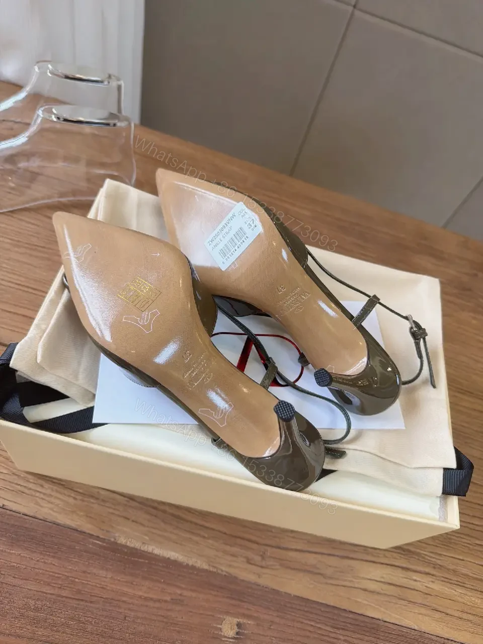 View 7 of Gray Patent Slingback Heels with Buckle Detail, Stiletto, 2.5"