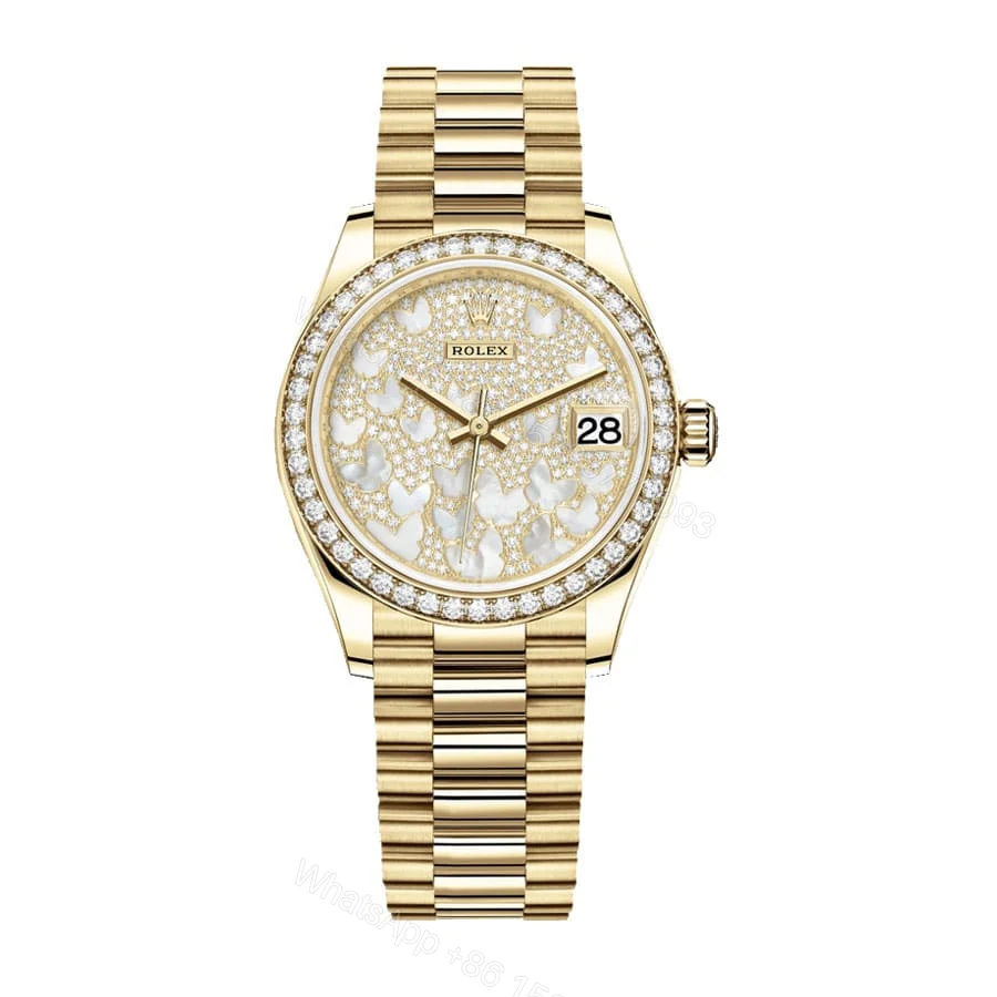 Rolex Datejust 31 278288RBR Super Clone : Yellow Gold Diamond Bezel Butterfly Dial — view 1