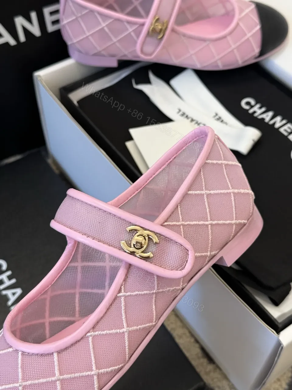 View 6 of Pink Quilted Mary Jane Sneakers with Black Cap & Gold Hardware