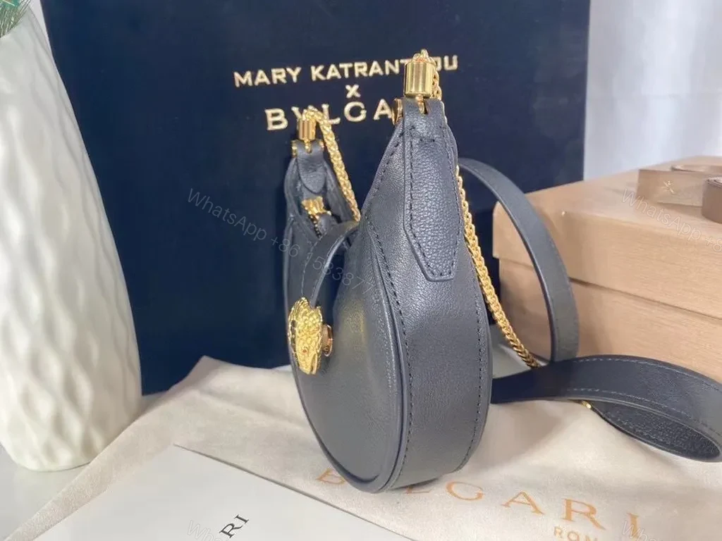 View 3 of Black Calfskin Crescent Crossbody: Mary Katrantzou Ã— BVLGARI Luxury