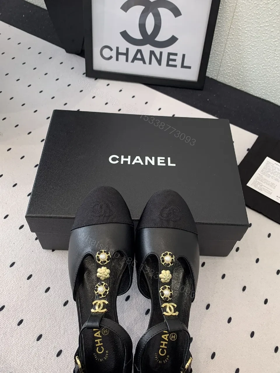 View 7 of Chic Black Slingback Sandals with Gold Charms - All-Day Comfort