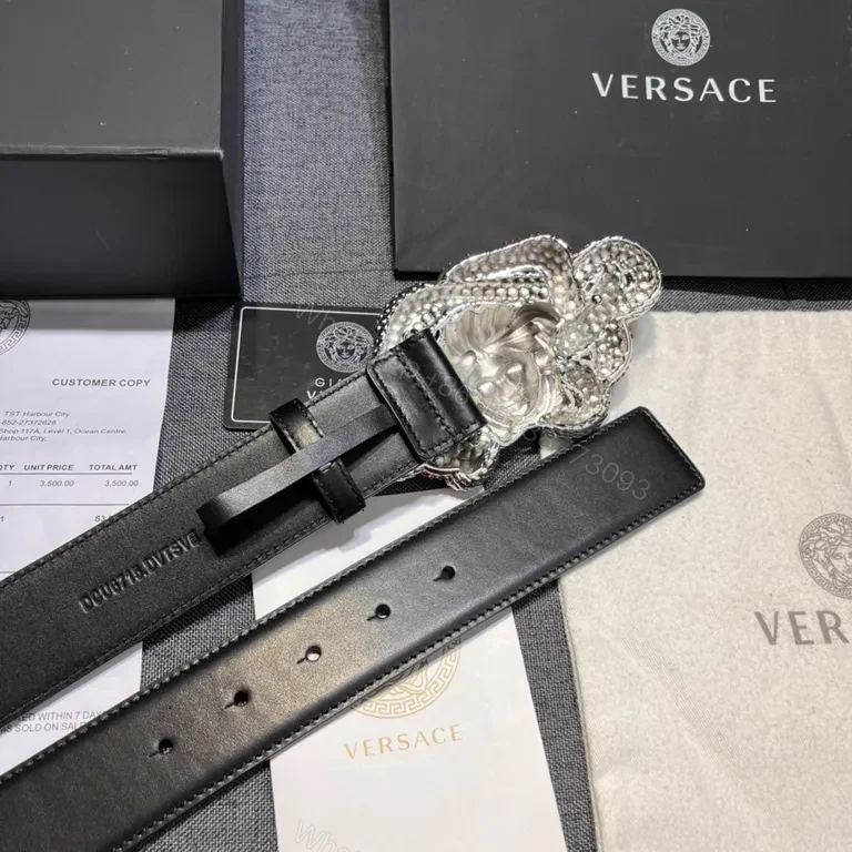 View 5 of Versace Crystal Medusa Belt: Premium Black Leather Luxury Belt