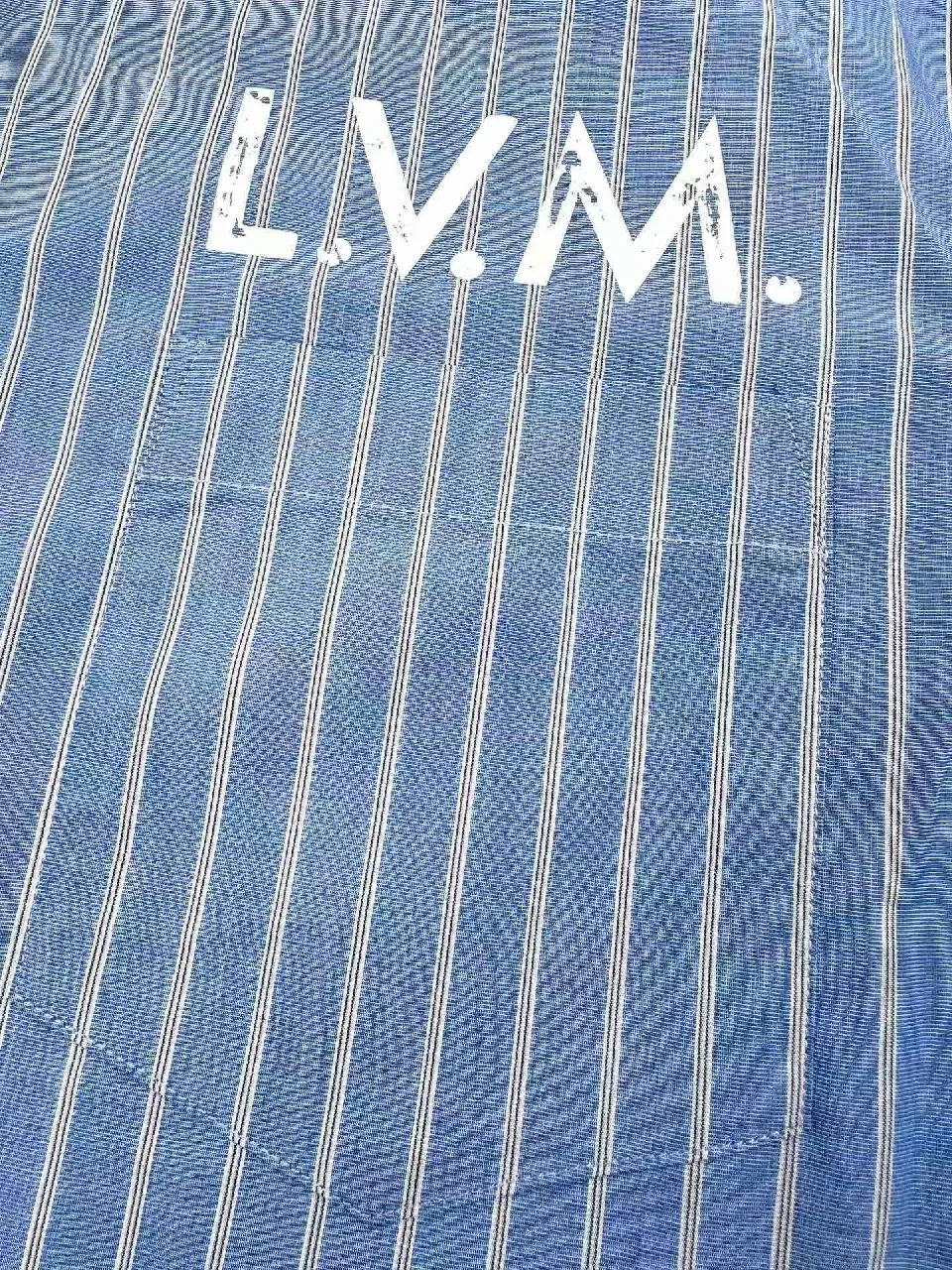 View 2 of Blue Stripe Cotton-Blend Shirt with Subtle LV.M Logo