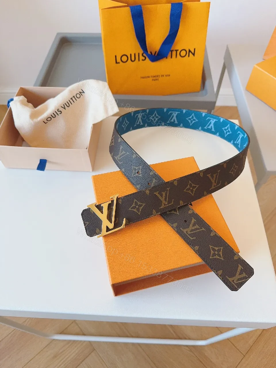 View 8 of Compact Luxury Belt: Monogram Canvas, Gold Buckle, Modern Style