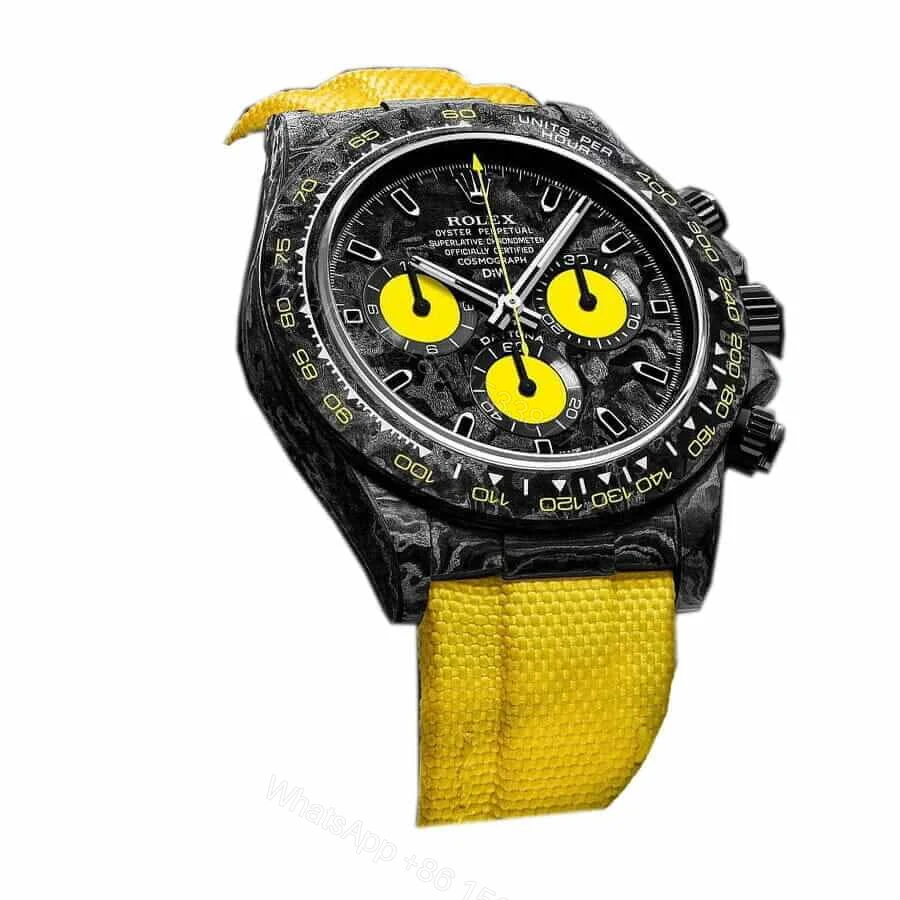 View 2 of Rolex Daytona Super Clone DiW NTPT Carbon 46490: Lemon Edition Forged Carbon Chronograph