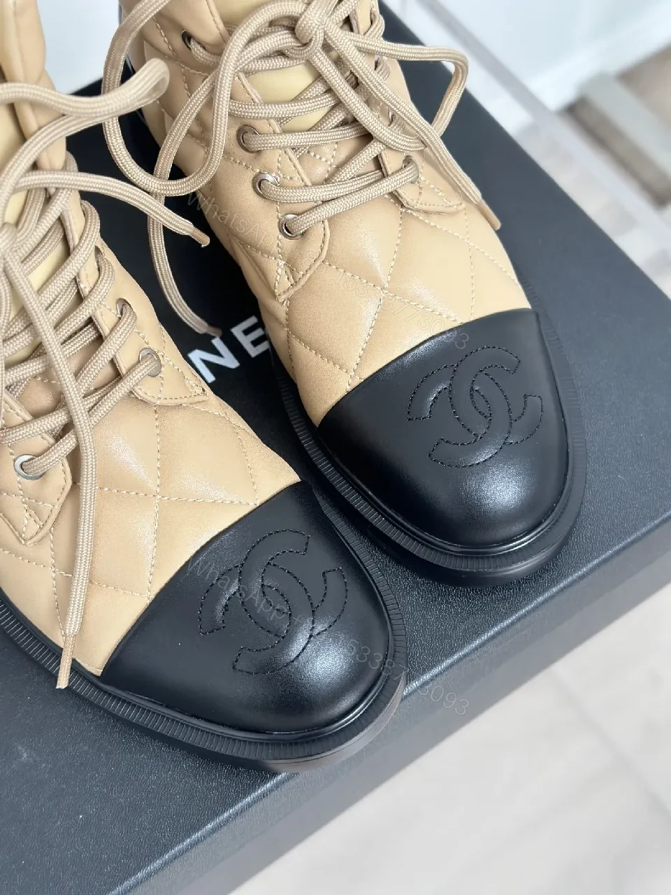 View 5 of Quilted Nubuck Boots: Beige/Black, Modern Luxe Comfort