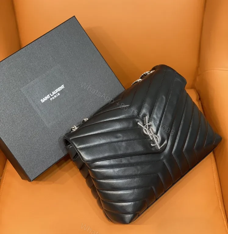 Chevron-Quilted Black Leather Crossbody Bag with YSL Hardware — view 1