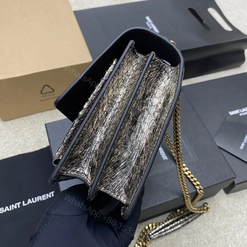 View 6 of Metallic Textured Wallet-On-Shoulder Bag with YSL Hardware
