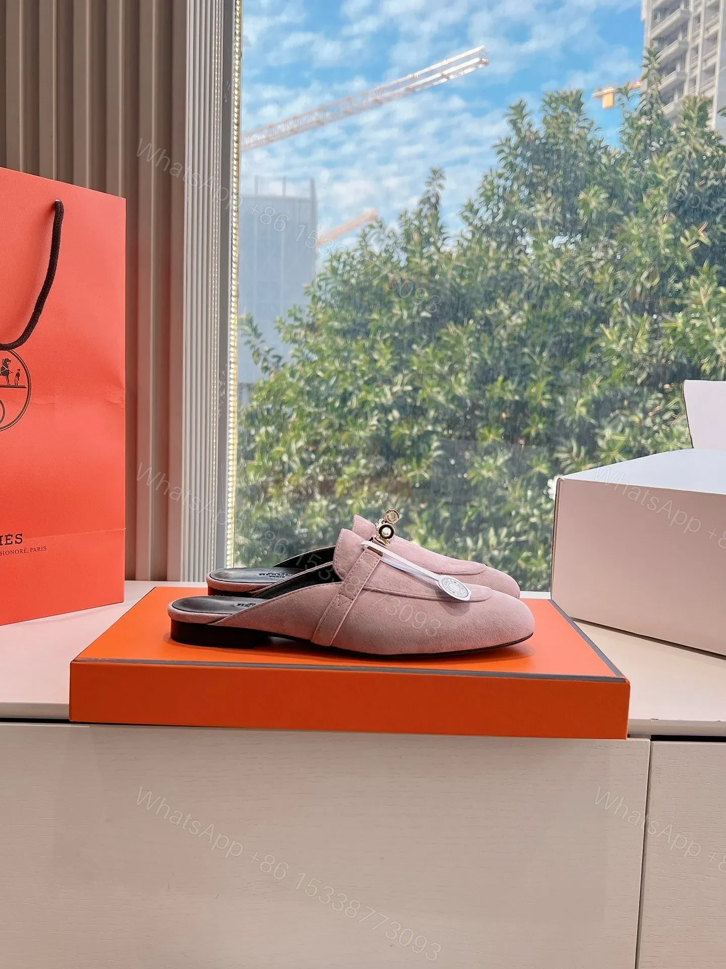 View 2 of Hermes Women Pink Suede Mules