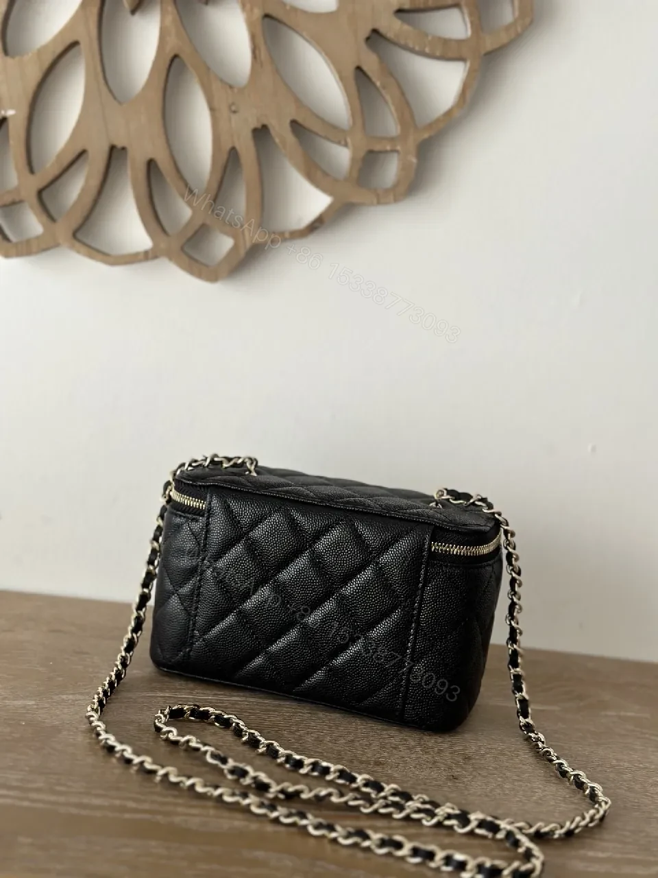 View 8 of Quilted Black Cardholder Bag with Chain – Luxe Compact