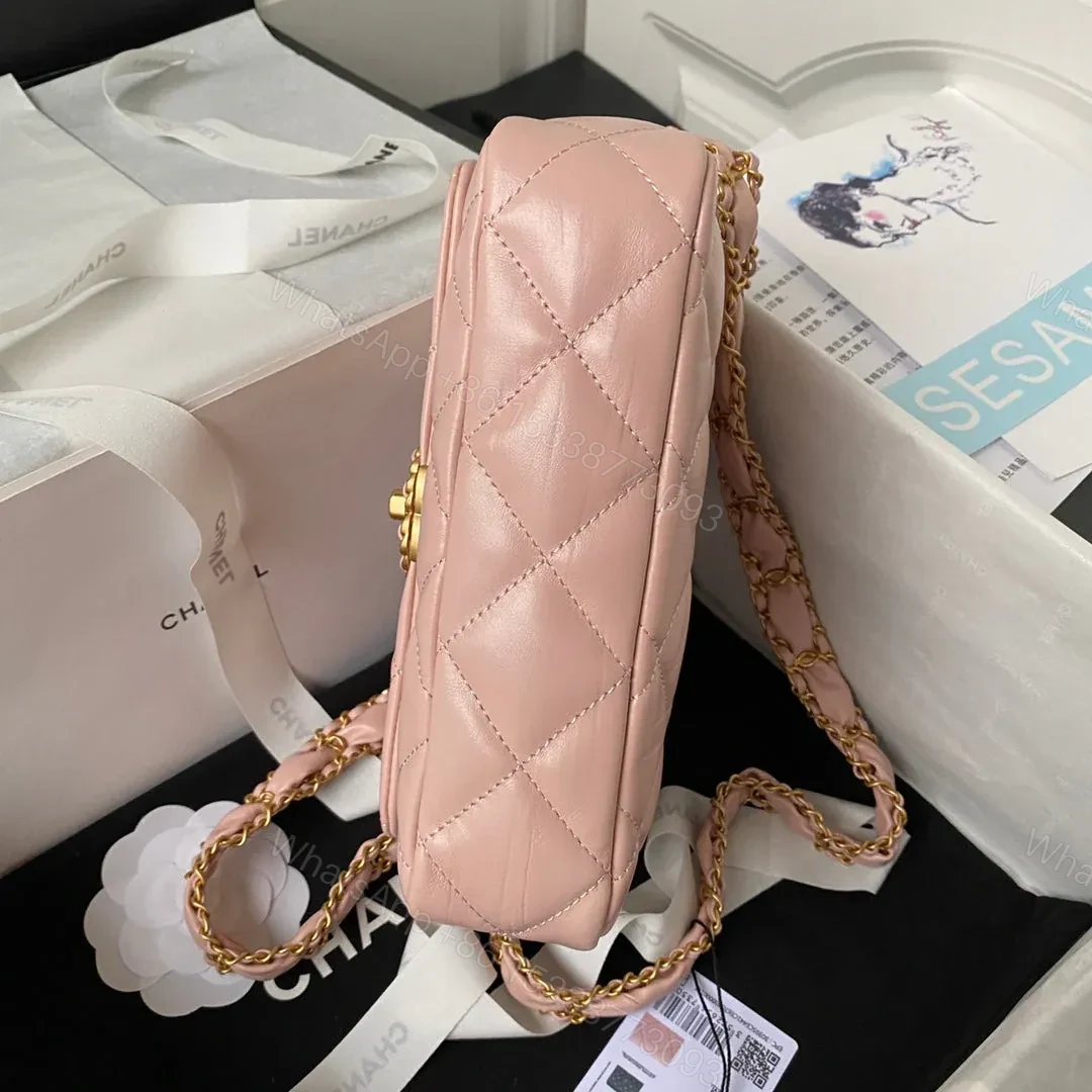 View 5 of CHANEL SMALL FLAP BAG 20 IN PEACH PINK LAMBSKIN GOLD HARDWARE