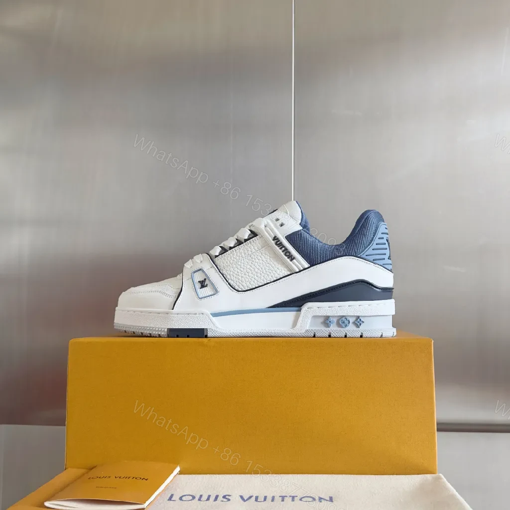 View 9 of Sophisticated White & Navy Luxe Sneaker with Texture