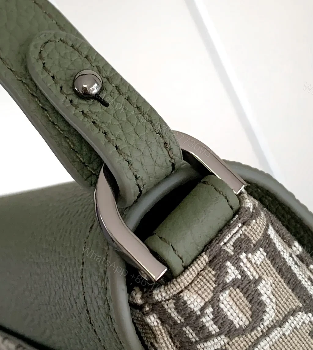 View 8 of Olive Pebbled Leather Crossbody with Monogram Accent