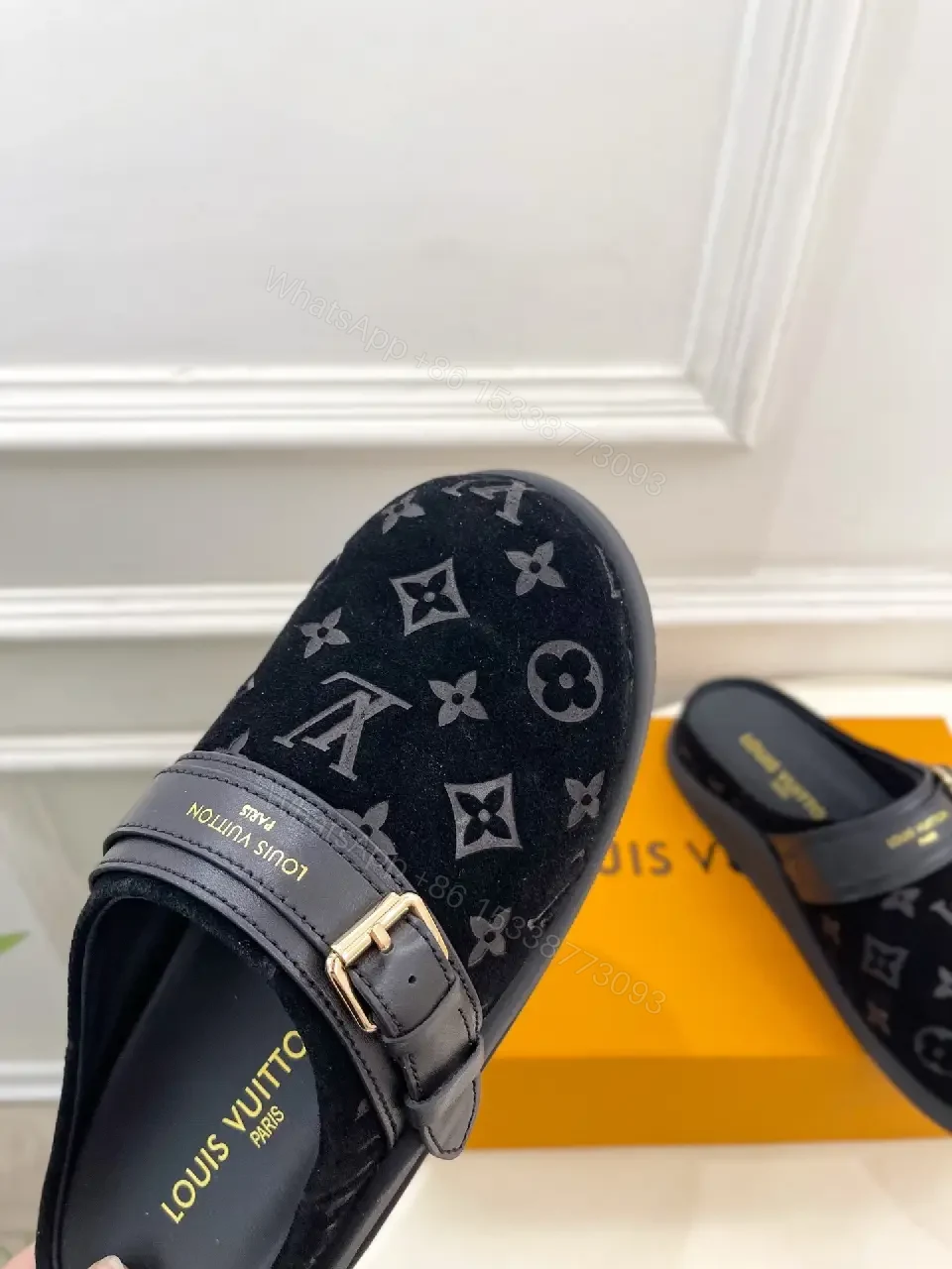 View 4 of Velvet Monogram Slip-Ons: Luxe, Comfortable Mules