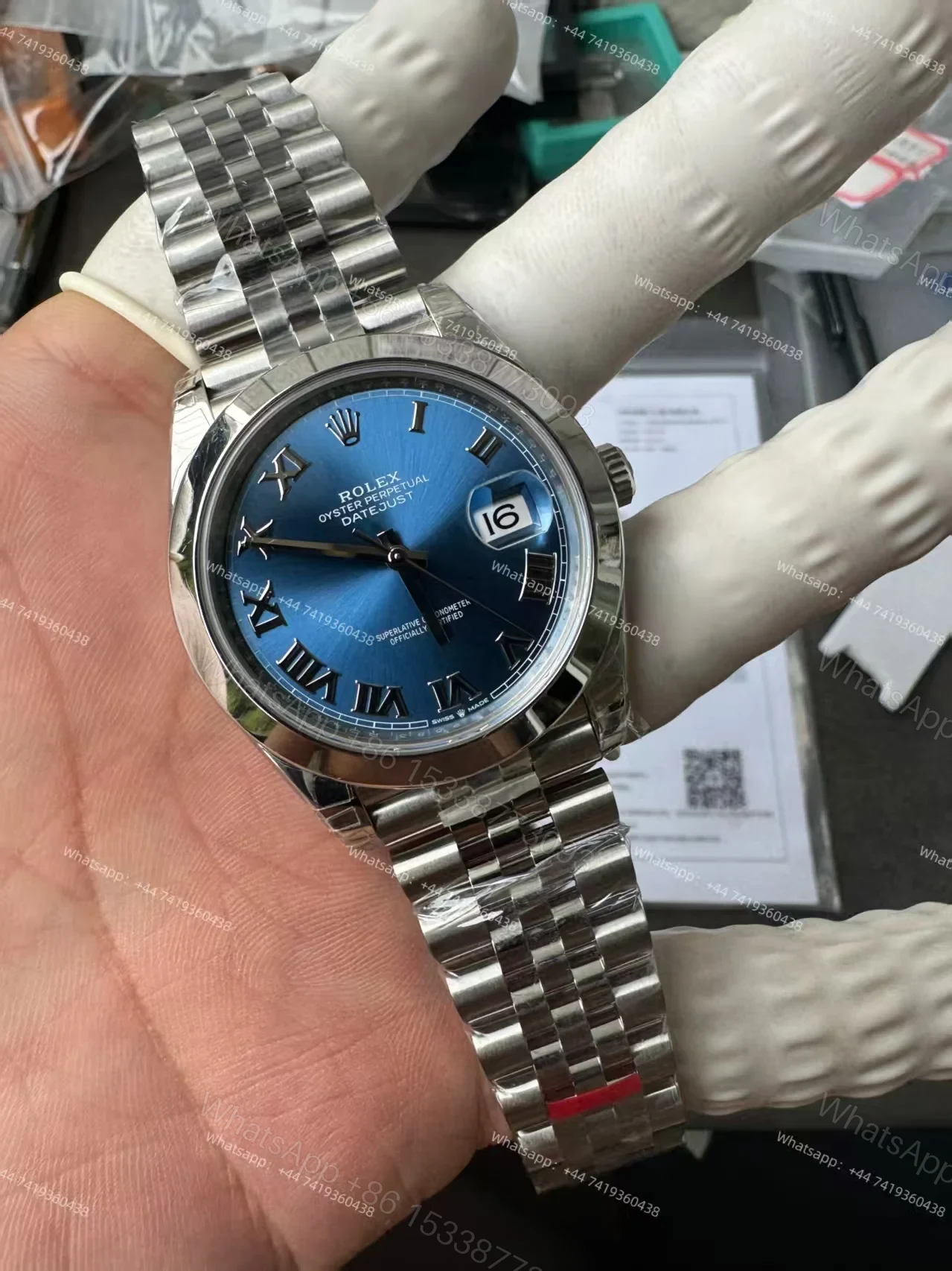 View 4 of Rolex Datejust M126300-0018 1:1 Replica Azzurro Blue Roman Dial Jubilee 41MM 3235 Movement Super Clone Watch