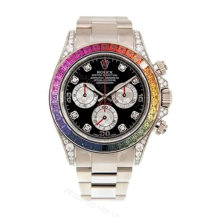 Rolex Cosmograph Daytona 116509 Super Clone: 40mm White Gold Black Diamond Dial — view 1