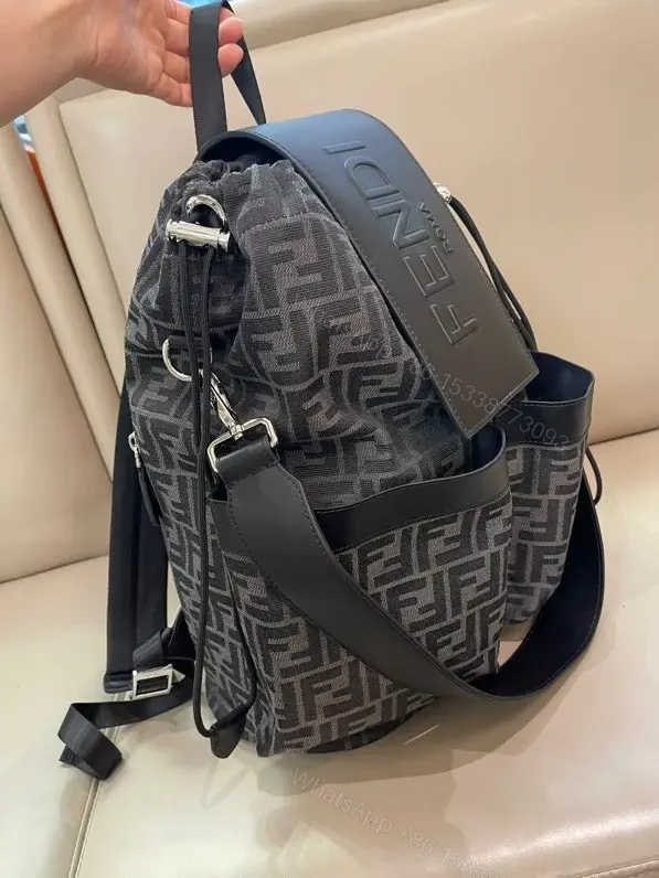 View 4 of Dark Gray & Black Monogram Backpack with Front Flap