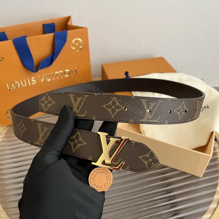 View 6 of Premium Leather Belt with Gold LV Interlock Buckle