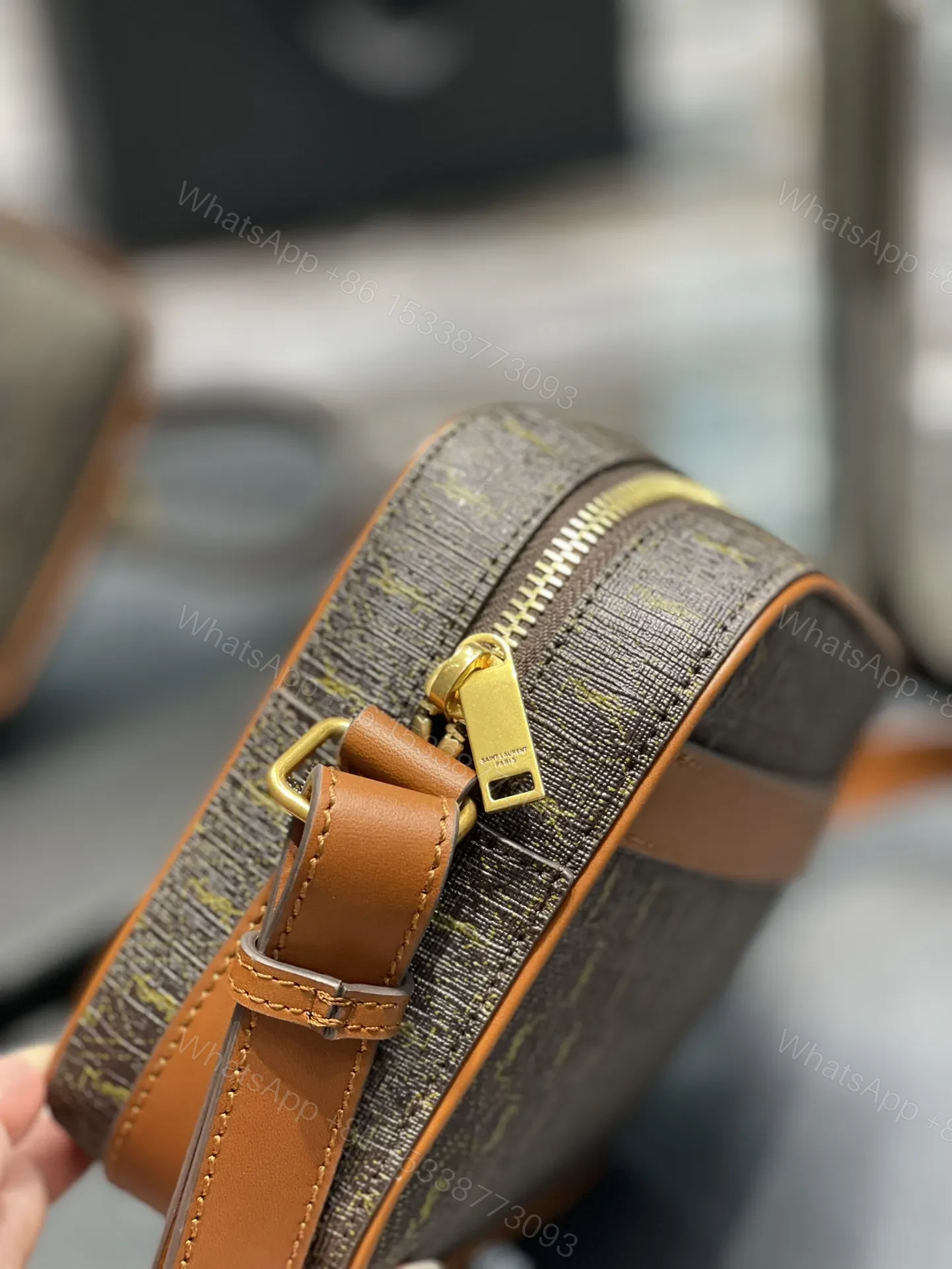 View 4 of Saint Laurent Canvas Smooth Calfskin Le Monogramme Camera Bag Chestnut
