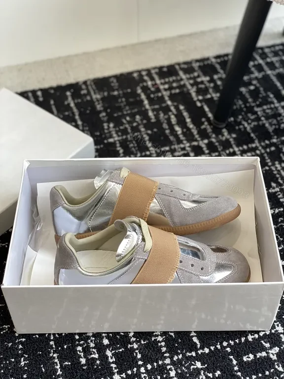 View 7 of Silver Grey Suede Sneakers with Brown Strap – Margiela-inspired, Metallic Accent