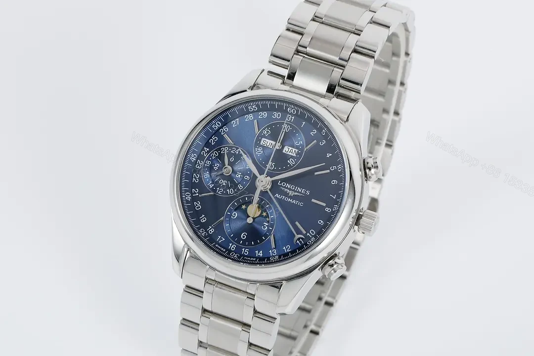 View 3 of Longines Master Collection Moonphase Eight Hand V4 Edition Silver Stainless Steel with Blue Dial