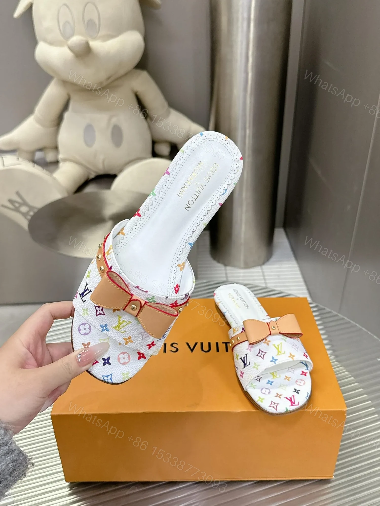 View 4 of LV Women White Leather Multicolor Monogram Mules