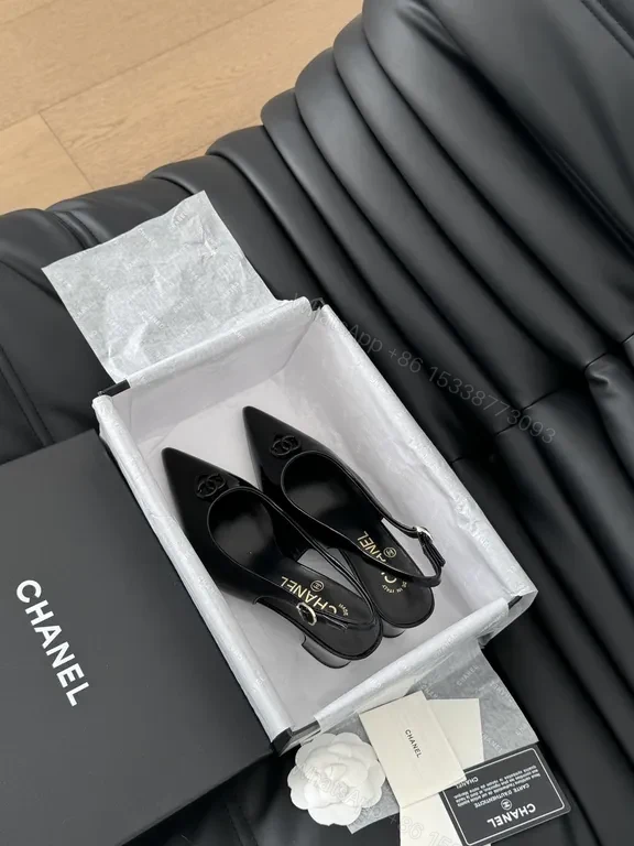 View 4 of Chanel-Inspired Black Patent Slingback Pumps: Sleek Elevation