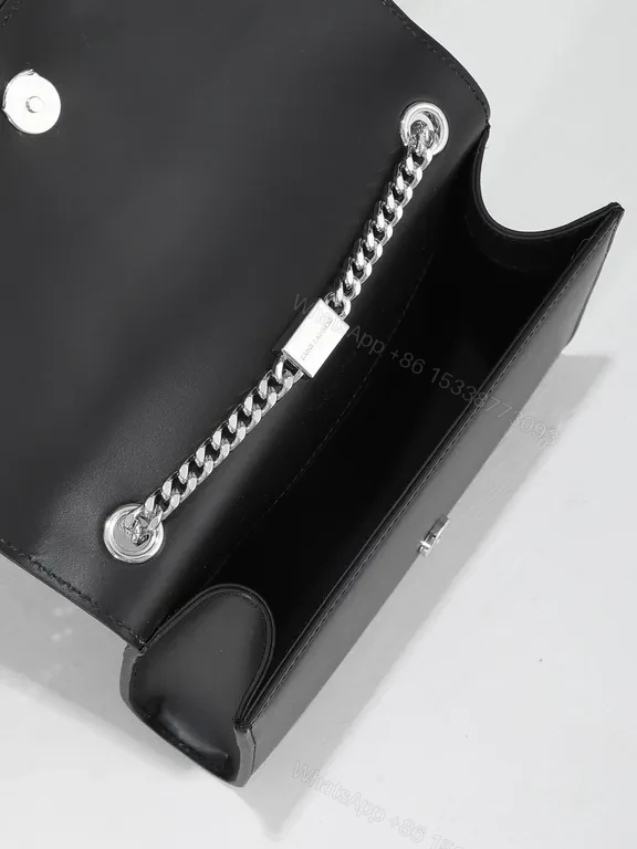View 7 of Chic Black Leather Handbag â€” Metallic Logo Tassel Bag